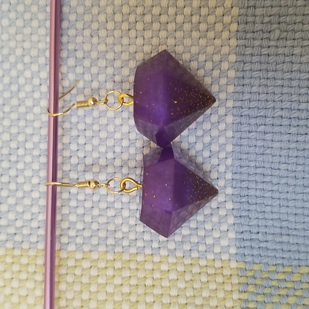 Purple and Gold Glitter Gem Earrings